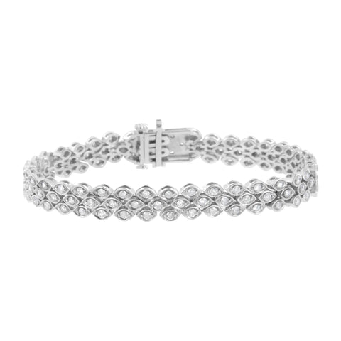 .925 Sterling Silver 3.0 Cttw Diamond Pave-Set Marquise Shaped Banded Link Bracelet (I-J Color, I2-I3 Clarity) - 7-1/4