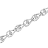 .925 Sterling Silver 1/10 Cttw Miracle-Set Diamond Pear Shape and Bezel Link Bracelet (I-J Color, I3 Clarity) - 7.25"