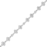 .925 Sterling Silver 1.0 Cttw Miracle-Set Diamond 4 Leaf and Solitaire Station Link Bracelet (I-J Color, I3 Clarity) - 7.25"