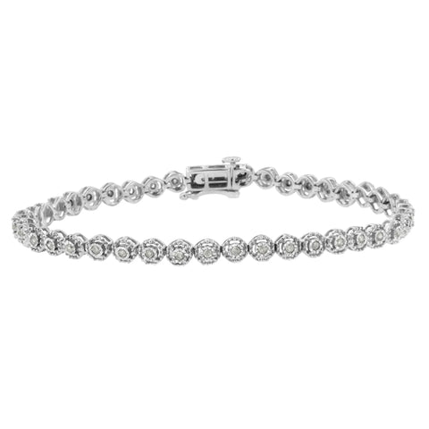 .925 Sterling Silver 1/2 Cttw Miracle Set Round Diamond Bezel Design Link Bracelet (I-J Color, I2-I3 Clarity) - 7.25