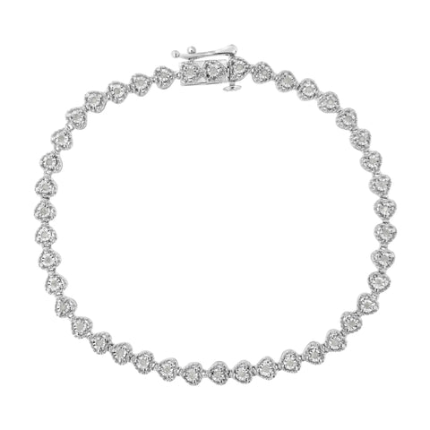 .925 Sterling Silver 1/4 cttw Round-Cut Diamond Heart Link Bracelet (I-J Clarity, I3 Color) - Size 7.25