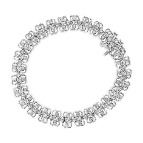 .925 Sterling Silver 1.0 cttw Round-cut Diamond 2-Row Heart Link Tennis Bracelet (I-J Clarity, I2-I3 Color) - Size 7