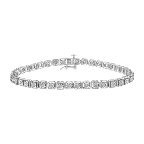 .925 Sterling Silver 1/2 cttw Miracle Set Diamond Box Link Tennis Bracelet (I-J Color, I3 Promo Clarity) - Size 7.25