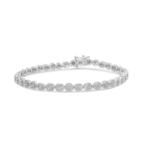 .925 Sterling Silver 1/2 cttw Miracle Set Diamond Milgrain Style Link Bracelet (I-J, I3-Promo) - Size 7.25