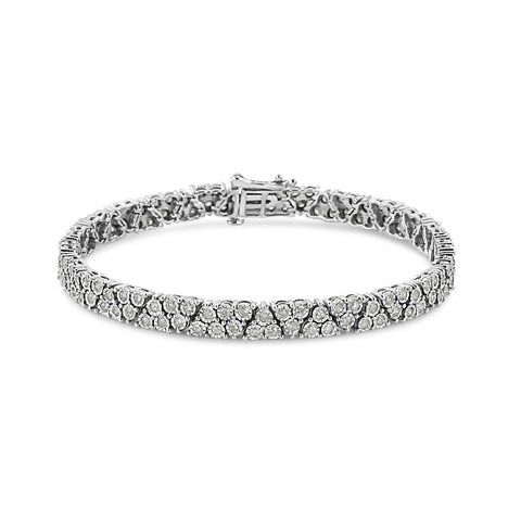 .925 Sterling Silver 2.00 Cttw Miracle Set Diamond Trio Link Multi Row Tennis Bracelet (I-J Color, I3 Clarity) - 7.25