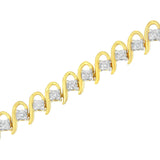 10K Yellow Gold Plated .925 Sterling Silver 1.0 cttw Diamond Alternating Wave and Round Link Tennis Bracelet (I-J Color, I2-I3 Clarity) - 7.25"