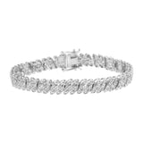 .925 Sterling Silver 1.0 cttw Prong-Set Round-cut Diamond Leaf and Pear Shaped Link Tennis Bracelet (I-J Color, I2-I3 Clarity) - 7.25"