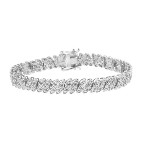 .925 Sterling Silver 1.0 cttw Prong-Set Round-cut Diamond Leaf and Pear Shaped Link Tennis Bracelet (I-J Color, I2-I3 Clarity) - 7.25