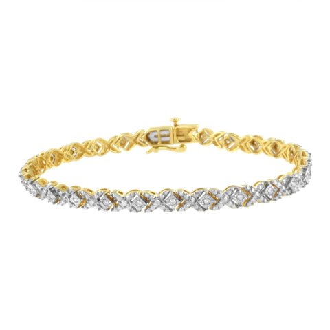 10K Yellow Gold Plated .925 Sterling Silver 1/4 cttw Diamond Alternating 