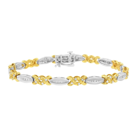 10K Yellow Gold Plated .925 Sterling Silver 1/2 cttw Channel Set Round-cut Diamond X Link Bracelet (I-J Color, I2-I3 Clarity) - Size 7.25