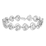 .925 Sterling Silver 1/4 Cttw Round-Cut Diamond Double Heart Link Bracelet (I-J Color, I2-I3 Clarity) - 7.25" Inches