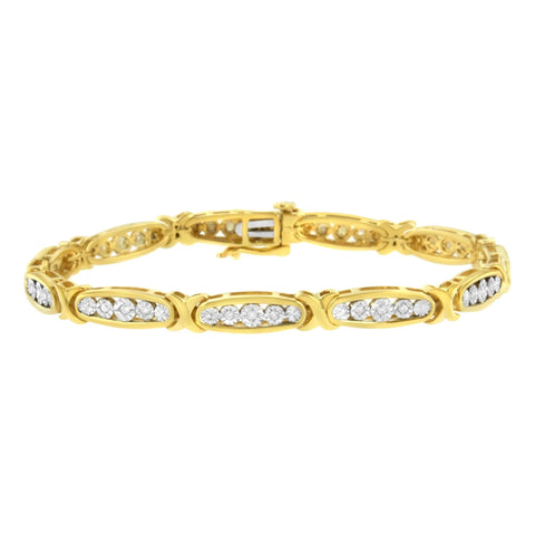 10K Yellow Gold Plated .925 Sterling Silver 1/4 cttw Channel Set Round Diamond X Link Bracelet (I-J Color, I2-I3 Clarity) - Size 7.25