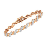 10K Rose Gold Plated .925 Sterling Silver 1/4 cttw Prong Set Round-Cut Diamond "S" Link Bracelet (I-J, I2-I3) - Size 7.25"