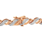 10K Rose Gold Plated .925 Sterling Silver 1/4 cttw Prong Set Round-Cut Diamond "S" Link Bracelet (I-J, I2-I3) - Size 7.25"