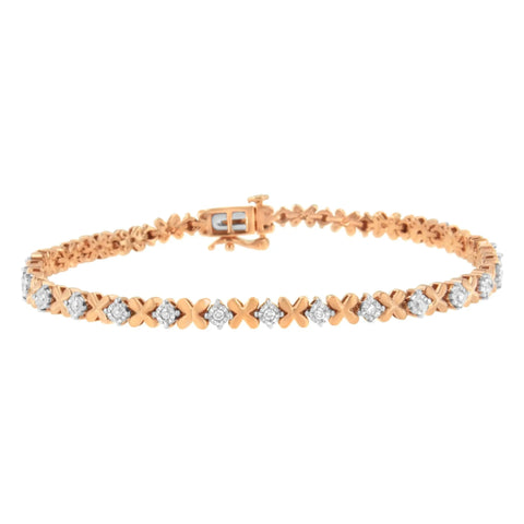 10K Rose Gold Plated .925 Sterling Silver 1/4 cttw Diamond 