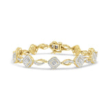 10K Yellow Gold Plated .925 Sterling Silver 1/4 Cttw Diamond Alternating Art Deco Square and Swirl Link 7.25" Bracelet (I-J Color, I2-I3 Clarity)