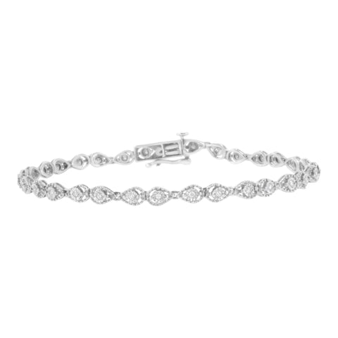 .925 Sterling Silver 1/2 cttw Miracle-Set Diamond Pear Shaped Link Bracelet (I-J Color, I3 Clarity) - Size 7.25