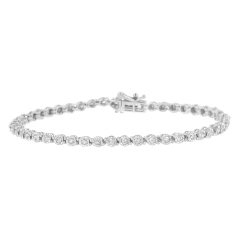 .925 Sterling Silver 1.0 Cttw Bezel-Set Round-cut Diamond Link Bracelet (I-J Color, I3 Clarity) - 7.25