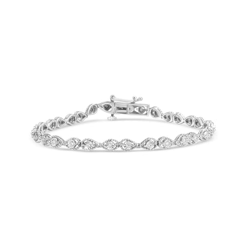 .925 Sterling Silver 1/4 Cttw Diamond Beaded Marquise Shape Link Bracelet (I-J Color, I1-I2 Clarity) - Size 7.25