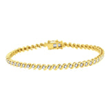 10K Yellow Gold Plated .925 Sterling Silver 1/2 Cttw 2-Prong Set Diamond S Link Tennis Bracelet (I-J Color, I3 Clarity)- 7.25"