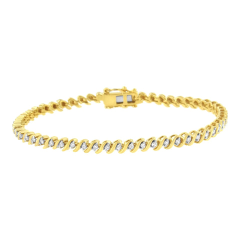 10K Yellow Gold Plated .925 Sterling Silver 1/2 Cttw 2-Prong Set Diamond S Link Tennis Bracelet (I-J Color, I3 Clarity)- 7.25