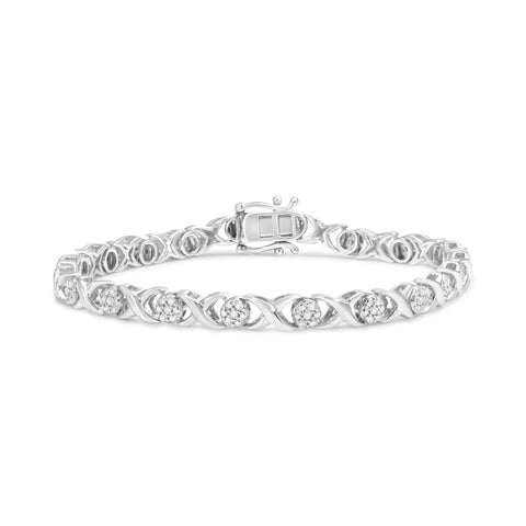 .925 Sterling Silver 1/2 Cttw Round Diamond Cluster X-Link Bracelet (I-J Color, I1-I2 Clarity) - 7.25