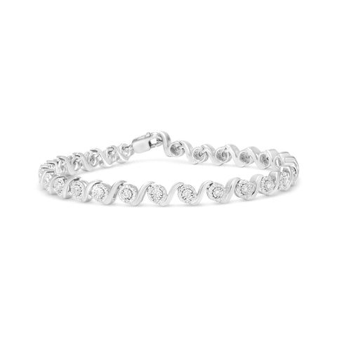 .925 Sterling Silver 1/2 Cttw Round Diamond Halo S-Link Bracelet (I-J Color, I2-I3 Clarity) - 7.25