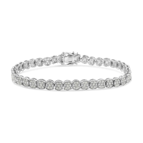 .925 Sterling Silver 2.0 Cttw Diamond Cluster Link Bracelet (I-J Color, I2-I3 Clarity) - Size 7.25