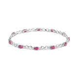 .925 Sterling Silver Pink Oval Shaped Ruby and 1/4 Cttw Diamond 7.25" Link Bracelet (I-J Color, I2-I3 Clarity)