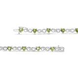 .925 Sterling Silver 1.00 Cttw Diamond and 4.00mm Lab Created Green Heart-Shaped Peridot Infinity Link Bracelet (I-J Color, I2-I3 Clarity) - 7.25"