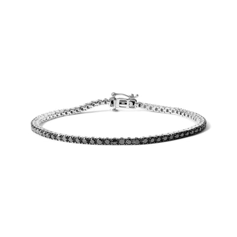 .925 Sterling Silver 2.0 Cttw 4-Prong Set Treated Black Round-Cut Diamond Classic Tennis Bracelet (Black Color, I2-I3 Clarity) - 7.25