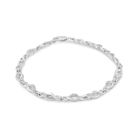 .925 Sterling Silver Prong Set Diamond Accent Curved Spiral Link Bracelet (I-J Color, I3 Clarity) - 7.25