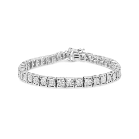 .925 Sterling Silver 1/10 Cttw Miracle Set Diamond and Beaded Tennis Link Bracelet (I-J Color, I2-I3 Clarity) - 7.25