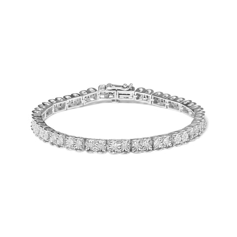 .925 Sterling Silver 1/10 Cttw Miracle Set Diamond Double Box Link Tennis Bracelet (I-J Color, I2-I3 Clarity) - Size 7.25