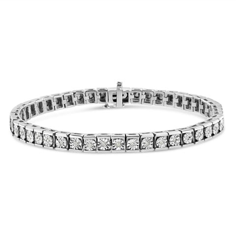 .925 Sterling Silver Miracle Set Diamond Accent Classic Tennis Bracelet (I-J Color, I2-I3 Clarity) - 7.25