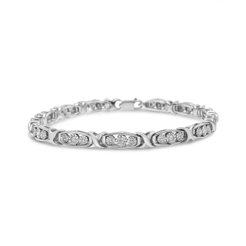 .925 Sterling Silver 1/10 Cttw Diamond Miracle Set 3 Stone Link Bracelet (I-J Color, I2-I3 Quality) - 7.25