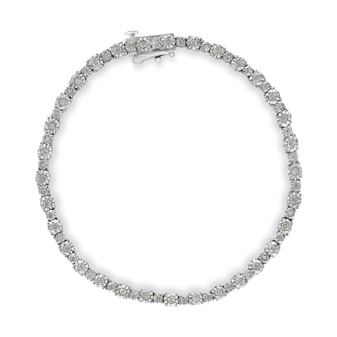 .925 Sterling Silver 1.00 Cttw Round Diamond Miracle-Set Link Bracelet (I-J Color, I3-Promo Clarity) - 7.25