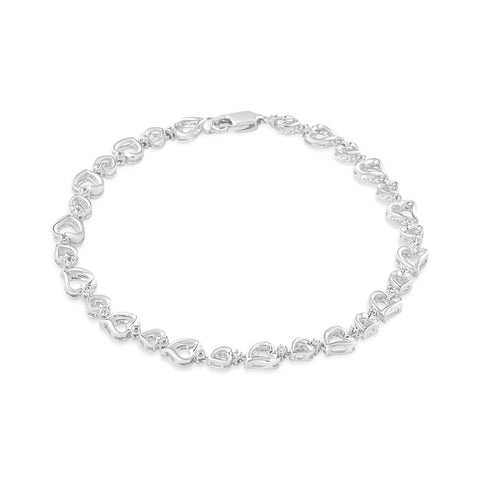 .925 Sterling Silver Prong Set Diamond Accent Alternating Heart Link Bracelet (I-J Color, I3 Clarity) - 7.25