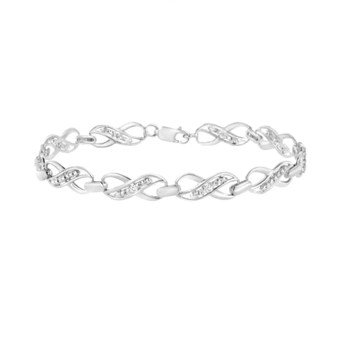 .925 Sterling Silver Prong Set Diamond Accent Ribbon and Infinity Link Bracelet (I-J Color, I3 Clarity) - 7.25