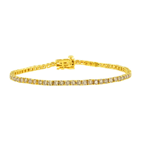 14K Yellow Gold Plated .925 Sterling Silver 4 cttw 4-Prong Set Round-Cut Diamond Classic Tennis Bracelet (K-L Color, I2-I3 Clarity) - Size 7.25