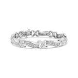 .925 Sterling Silver 1 3/4 Cttw Diamond Wave and X Link Tennis Bracelet (I-J Color, I3 Clarity) - 7"