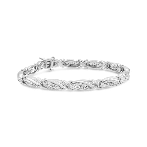 .925 Sterling Silver 1.00 Cttw Round Diamond X-Link Bracelet (I-J Color, I2-I3 Clarity) - Size 7.25