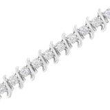 .925 Sterling Silver 3 Carat Total Weight Diamond "S" Link Karat Bracelet