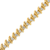 10 Karat Yellow Gold Plated .925 Sterling Silver 3.00 Carat Total Weight Prong-Set Brilliant Round-cut Diamond "S" Link Karat Bracelet