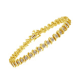 14 Karat Yellow Gold Plated .925 Sterling Silver 4.00 Carat Total Weight Prong-Set Round-Cut Diamond S-Curve Link Karat Bracelet