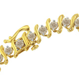 14 Karat Yellow Gold Plated .925 Sterling Silver 4.00 Carat Total Weight Prong-Set Round-Cut Diamond S-Curve Link Karat Bracelet