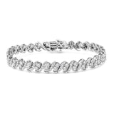 .925 Sterling Silver 2 Carat Total Weight Round-Cut Diamond "S" Link Karat Bracelet