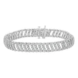 .925 Sterling Silver 3.0 Carat Total Weight Diamond Chevron "S" Wave Link Karat Bracelet