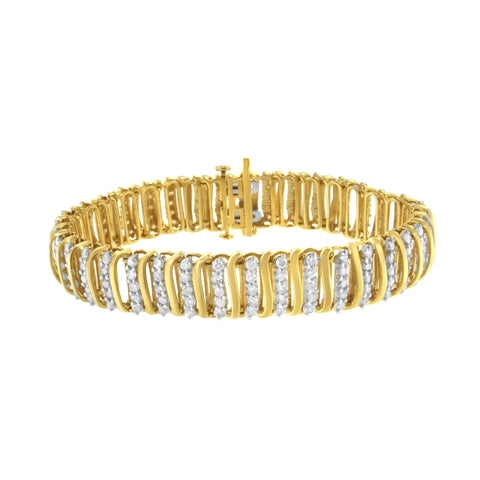 10 Karat Yellow Gold Plated Sterling Silver 5 CTTW Diamond Link Karat Bracelet