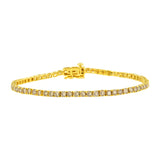 14 Karat Yellow Gold Plated .925 Sterling Silver 4 Carat Total Weight 4-Prong Set Round-Cut Diamond Classic Tennis Bracelet